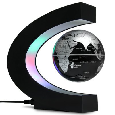 ۷κ ȸ ڼ  äο LED    ε C   ξ/C Shape Levitation Floating Globe Rotating Magnetic World Map Colorful LED Lamp Decoration Gift